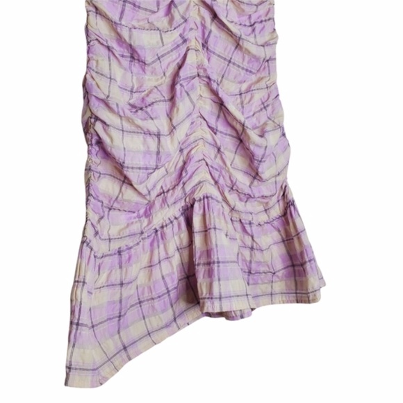 New Ganni Seersucker Check Ruched Short Dress - Picture 11 of 11